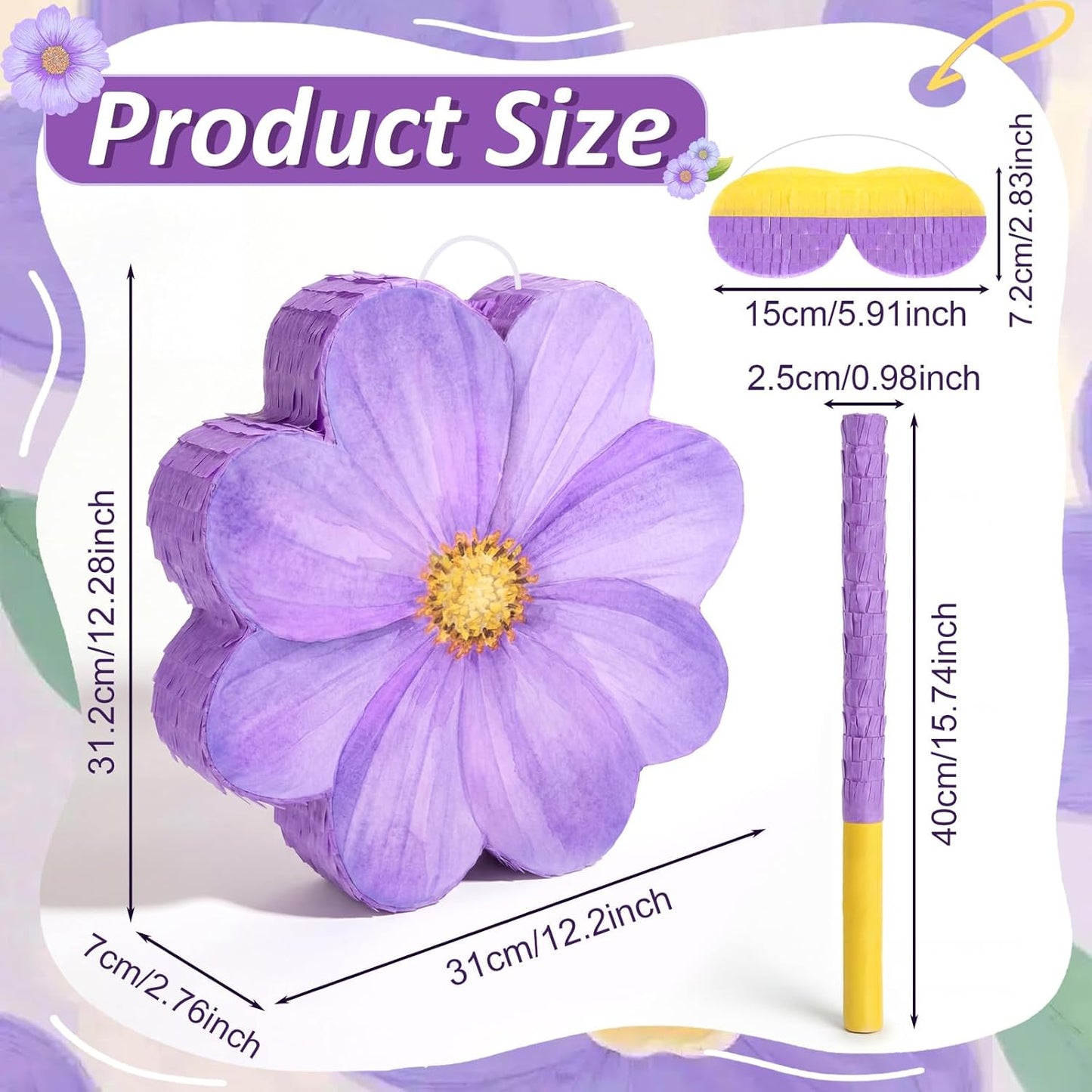 Aoriher Daisy Flower Piñata Set with Blindfold and Bat Pink Flower Piñata Daisy Hippie Boho Game for Birthday Baby Shower Gender Reveal Wedding Floral Mother's Day Princess Party Supplies Decorations