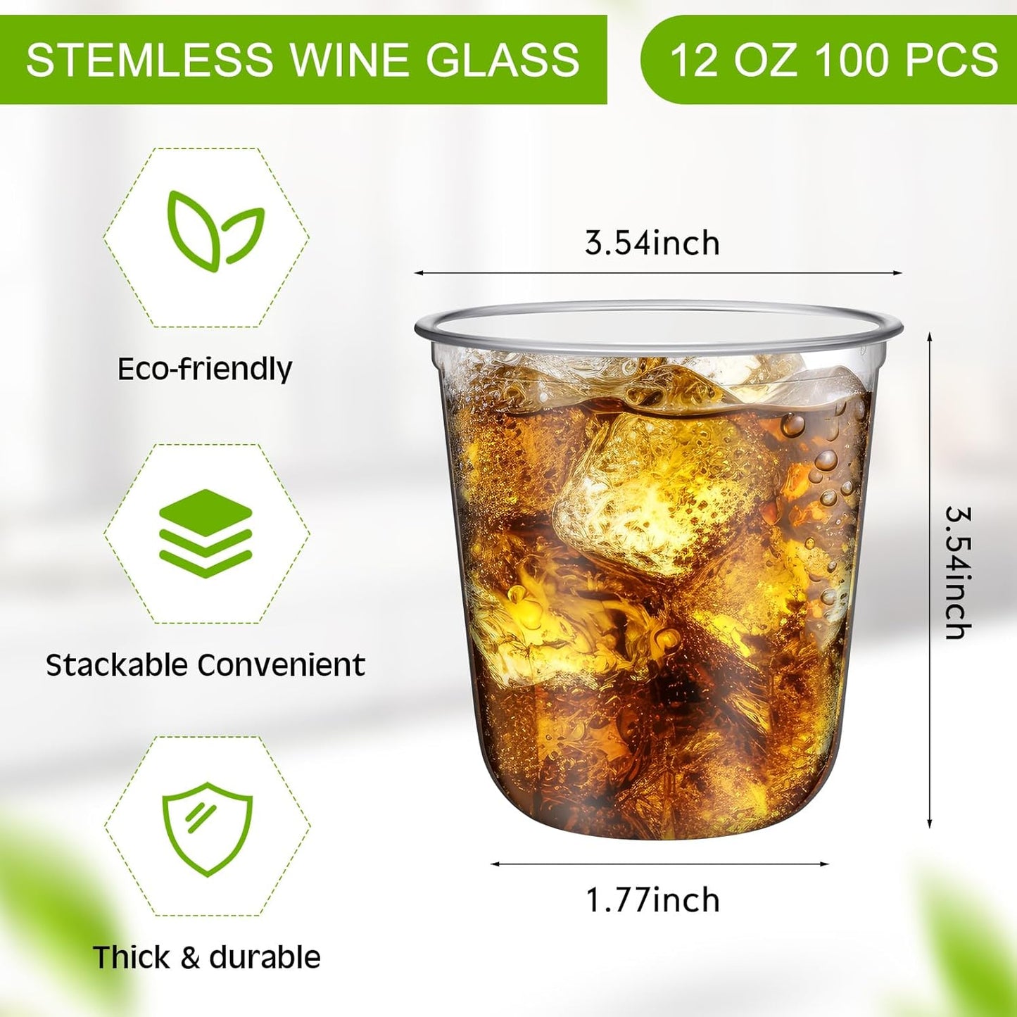 Ziliny 50 Pcs Disposable Stemless Glasses 12oz Crystal Plastic Wine Glasses Clear Classic Pet Cup for Meeting Weddings Birthdays Cocktail Christmas Party Supplies (Pink)
