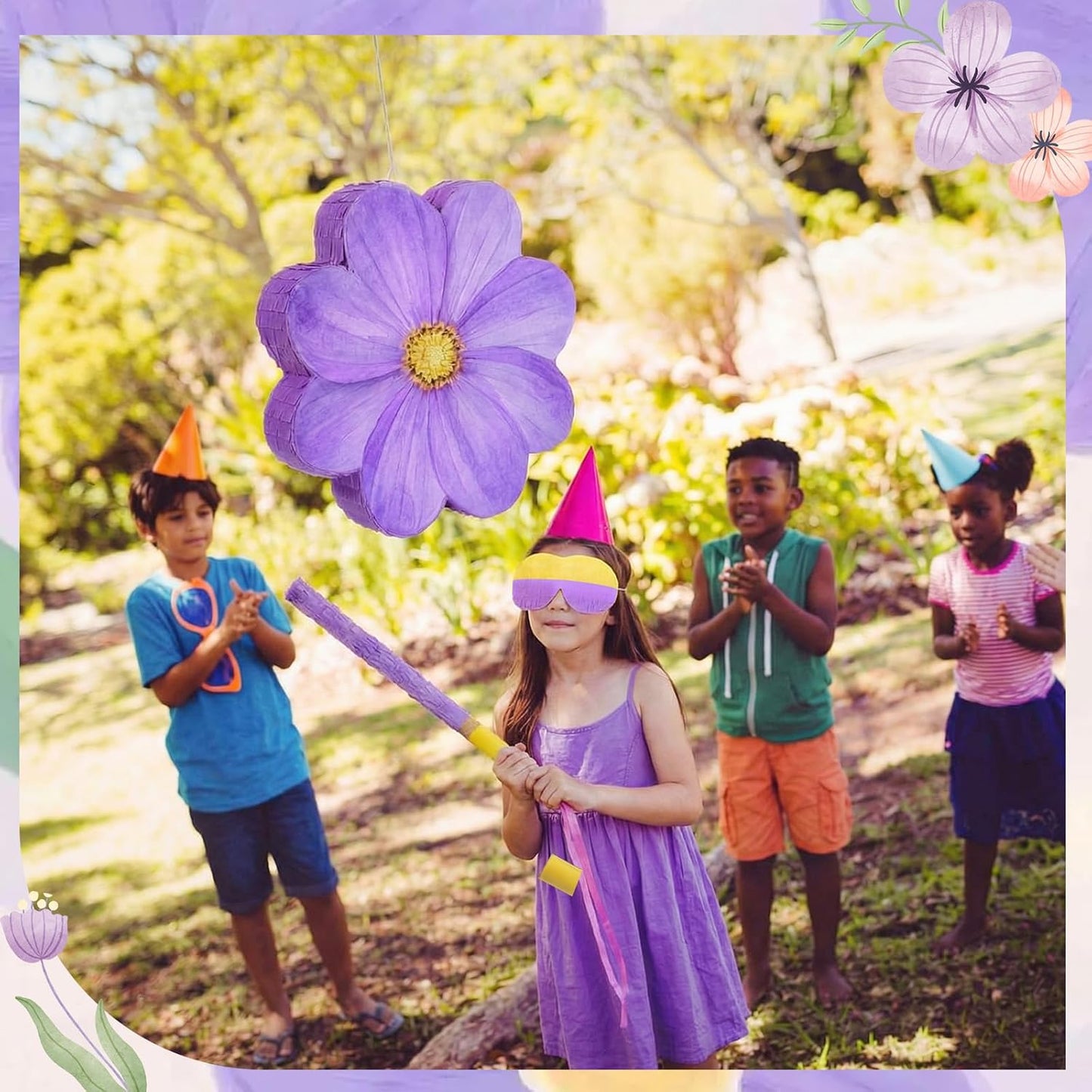 Aoriher Daisy Flower Piñata Set with Blindfold and Bat Pink Flower Piñata Daisy Hippie Boho Game for Birthday Baby Shower Gender Reveal Wedding Floral Mother's Day Princess Party Supplies Decorations