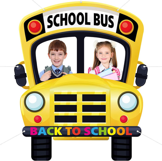 School Bus Photo Prop Selfie Frame Back to School Decoration Large Fabric Schools Bus Prop Backdrop Banner First Day of Schools Photo Booth Welcome Party Banner Supplies for Yellow Buses Party Decor