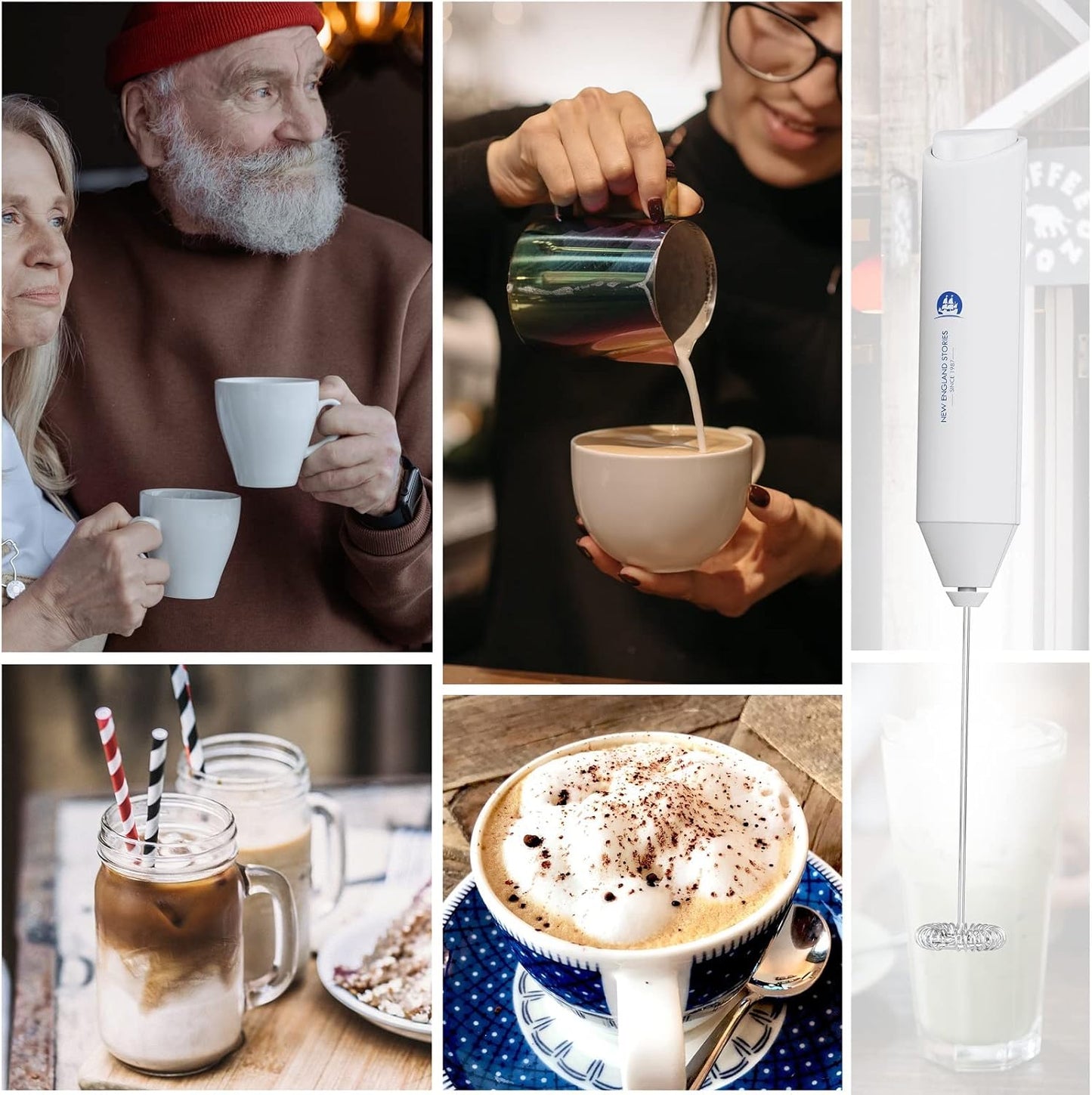 Powerful Milk Frother Wand - Mini Handheld Milk Frother with Stainless Steel Whisk - Battery-Powered Drink Mixer for Coffee, Lattes, Cappuccinos, Matcha - Coffee Enthusiasts Gift - Black