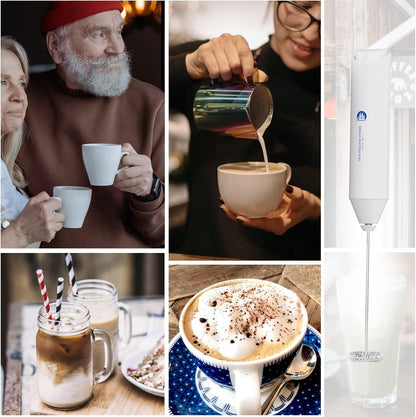 Powerful Milk Frother Wand - Mini Handheld Milk Frother with Stainless Steel Whisk - Battery-Powered Drink Mixer for Coffee, Lattes, Cappuccinos, Matcha - Coffee Enthusiasts Gift - Black