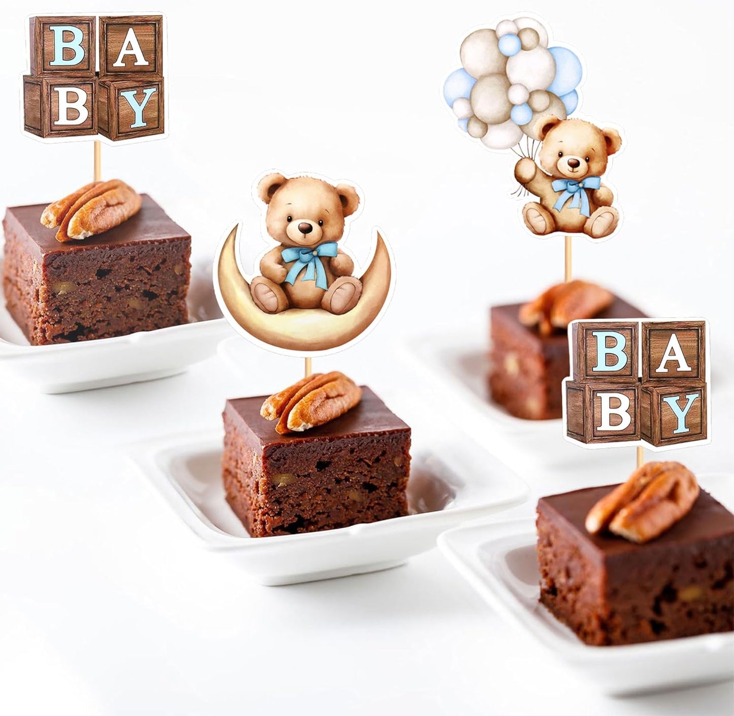 36Pcs Blue Baby Bear Cupcake Toppers Balloon Teddy Bears Cupcake Picks for Blue Baby Shower Gender Reveal Boys Bearly Birthday Cupcake Decorations We Can Bearly Wait Party Decorations Supplies