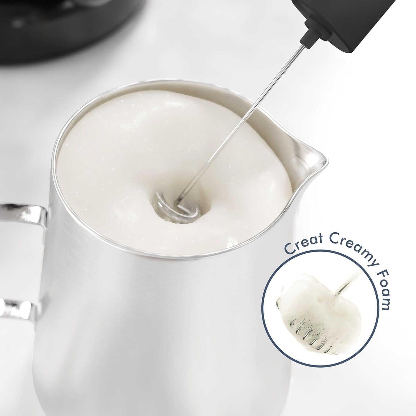 Powerful Milk Frother Wand - Mini Handheld Milk Frother with Stainless Steel Whisk - Battery-Powered Drink Mixer for Coffee, Lattes, Cappuccinos, Matcha - Coffee Enthusiasts Gift - Black