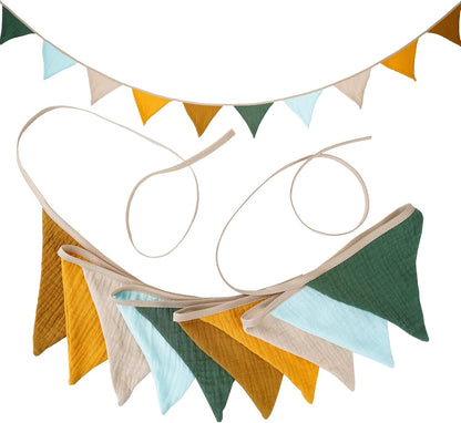 Fabric Bunting Banner, 2 Pack Handmade Neutral String Banner Each 8.5 ft 10 Flags Nursery Wall Hanging Wedding Birthday Home Baby Shower Party Decoration Bunting (Pink Candy)