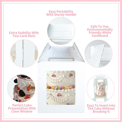 Yeplan 2 Packs Tall Cake Boxes with Cake Board,10x10x12 Inches Large Tiered Cake Carriers with Clear Windows and Handle, Cake Containers for Birthday, Wedding, Party and Festival