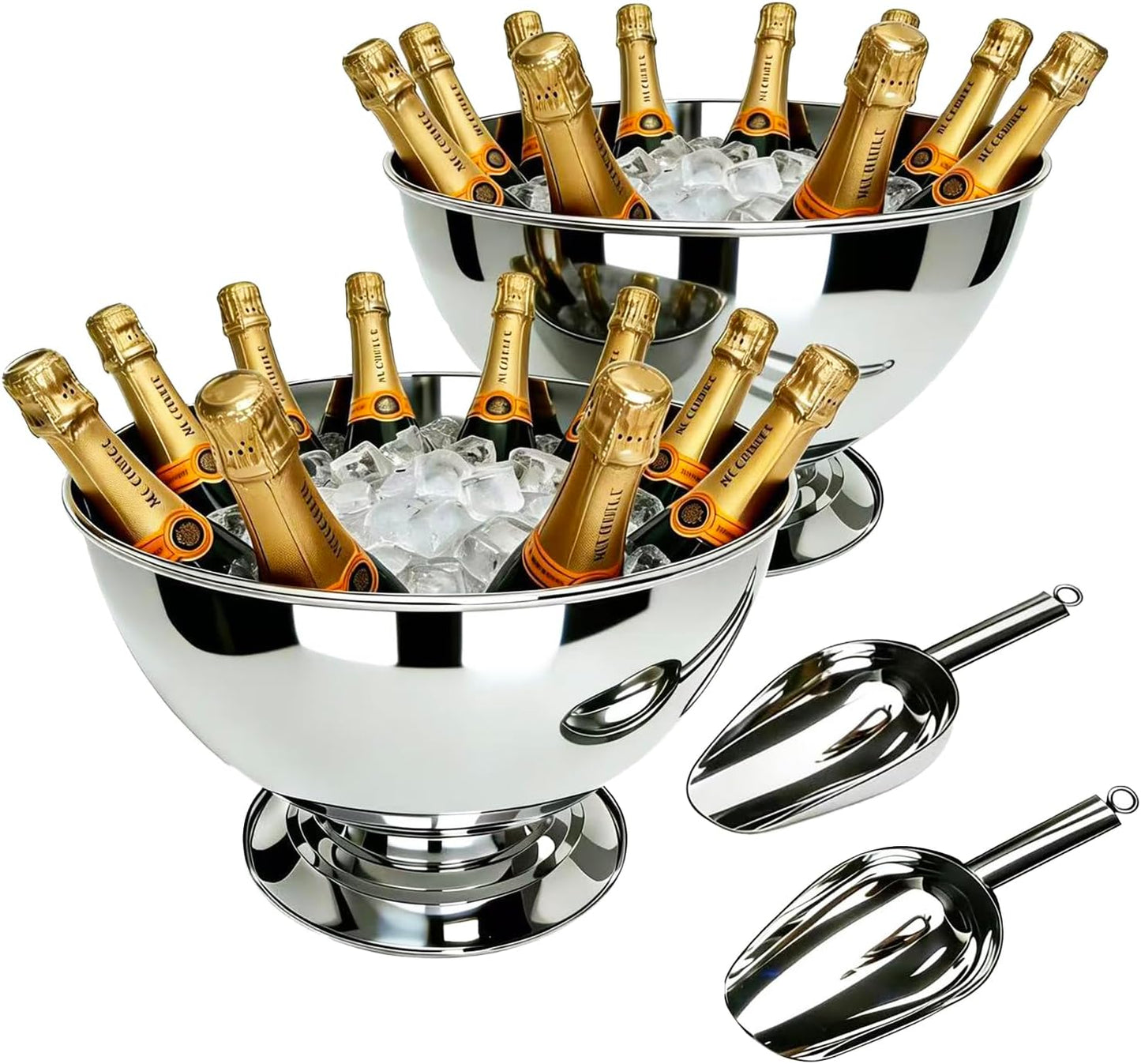 Premium Stainless Steel Champagne Bucket, 15.3" Large Capacity Ice Bucket with Detachable Base, Mirror Polished Inside & Out, Heavy Duty Wine Chiller for 8 Bottles, Ideal for Parties, Weddings