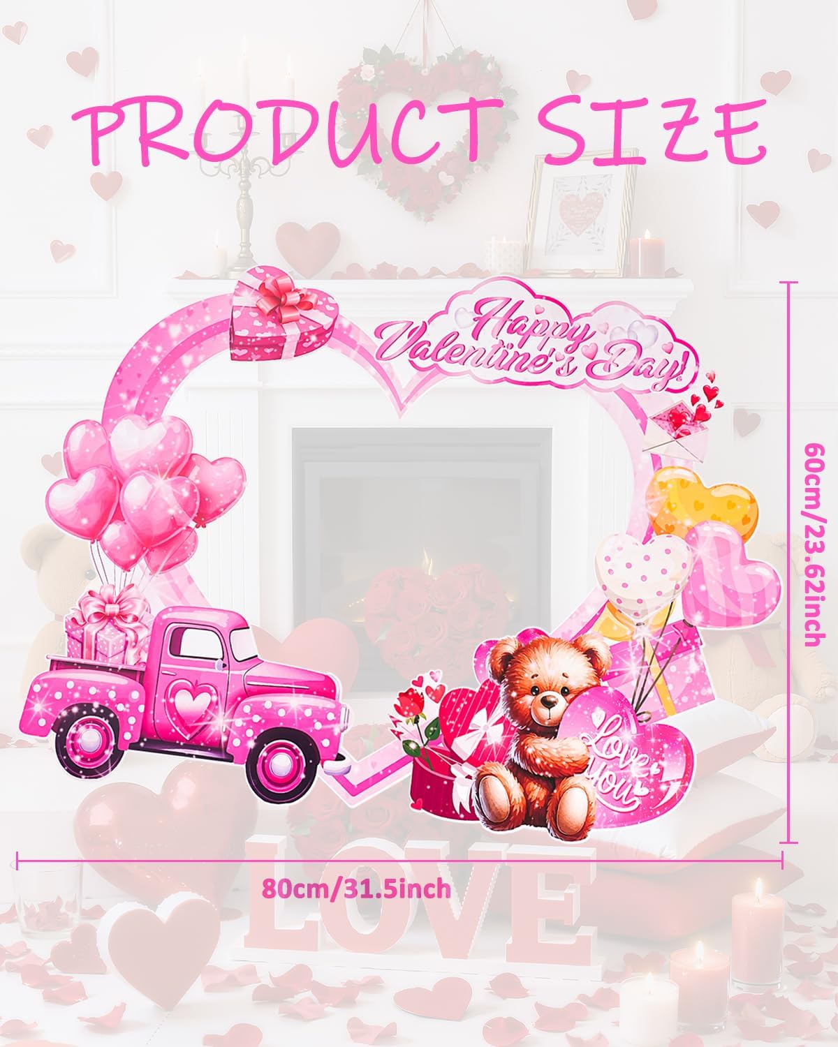 Valentine's Day Photo Booth Frame,Handheld Selfie Photo Booth Props for Parties, Family Photos, Wedding, Holiday, Valentine's Day Party Decorations