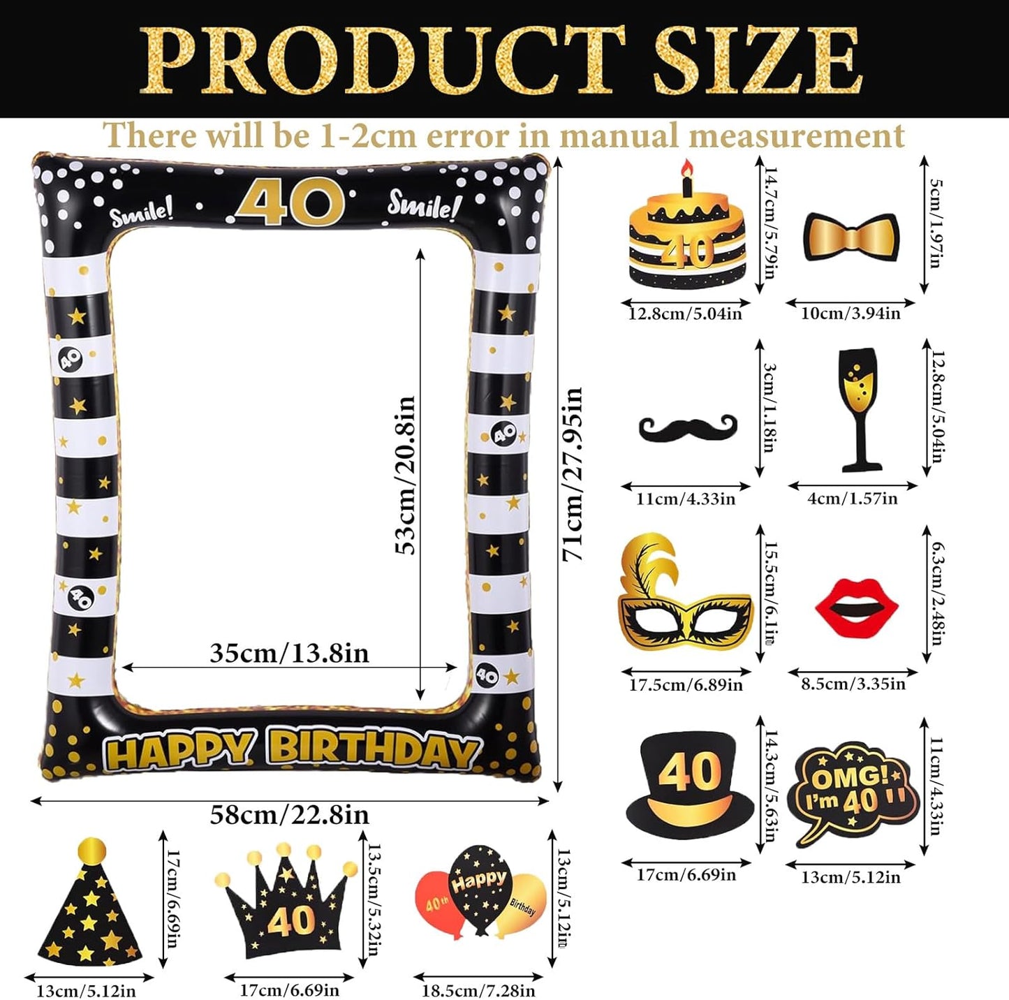 Hawaiian Party Photo Booth Props Kit, 30 PCS Luau Photo Booth Props with Large Inflatable Selfie Picture Frame for Hawaiian Tropical Tiki Summer Pool Party Supplies