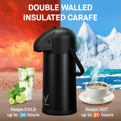 Coffee Carafe for Keeping Hot - 102oz/3L Airpot Coffee Dispenser with Pump - Insulated Stainless Steel Hot Beverage Dispenser for Parties - Thermal Carafe for Hot Drinks Water Tea Chocolate