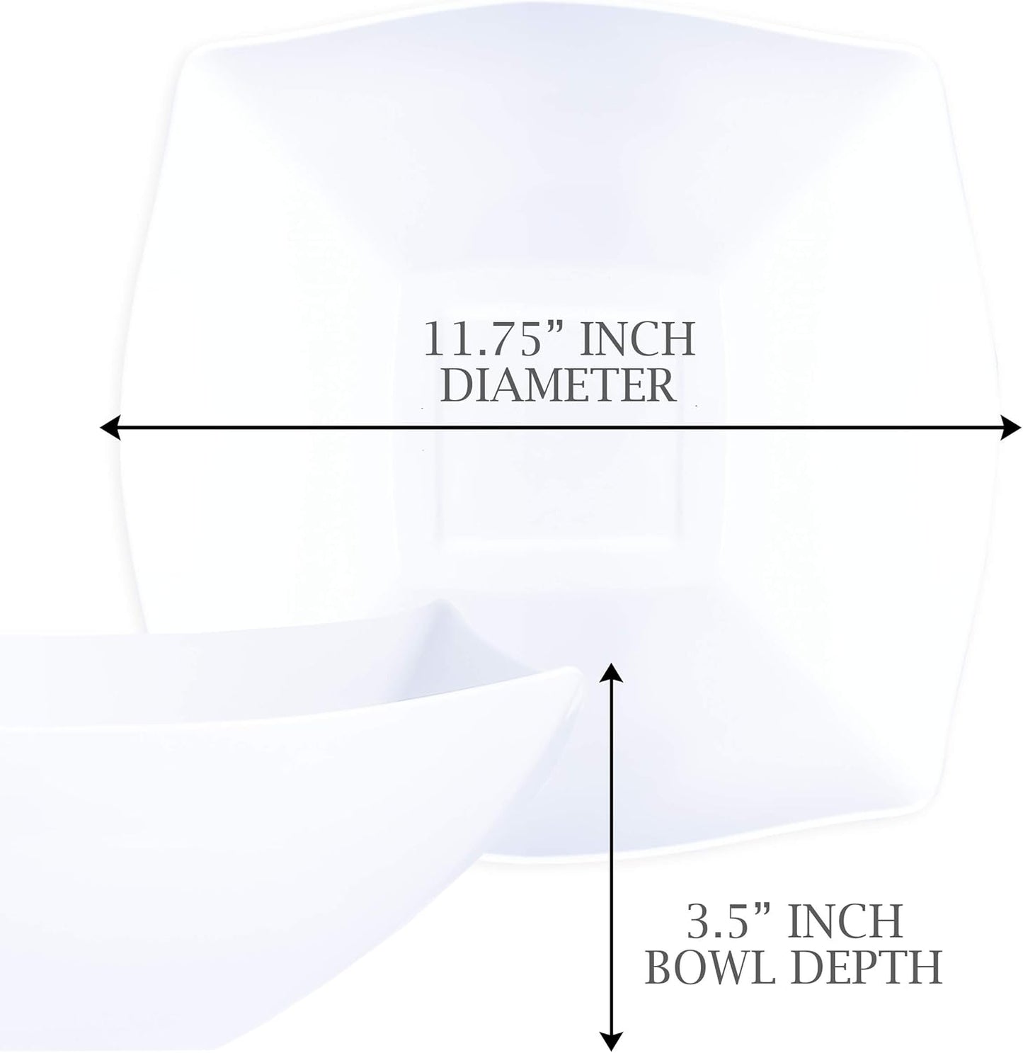 PLASTICPRO Disposable 64 ounce Square Serving Bowls, Party Snack or Salad Bowl, Large Plastic Elegant White Pack of 4