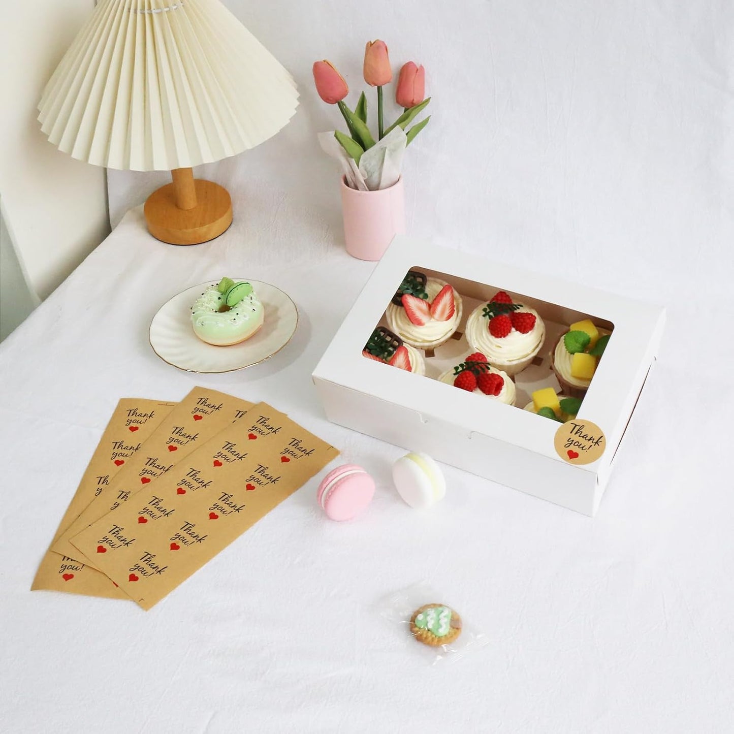 30 Pcs Cupcake Boxes with Clear Window, 9.4'' X6.3'' X3'', Food Grade Materials, Easy Assembly - Containers for Muffins, Cookies, Candies, and Bakeries