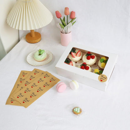 30 Pcs Cupcake Boxes with Clear Window, 9.4'' X6.3'' X3'', Food Grade Materials, Easy Assembly - Containers for Muffins, Cookies, Candies, and Bakeries