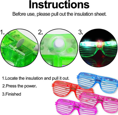 TURNMEON 148 PCS Glow in the Dark Party Supplies Light Up Toys with 24 Led Glasses, 24 Flashing Bracelets and 100 Glow Sticks Bulk Party Favors Birthday Wedding Carnivals Concert Patriotic