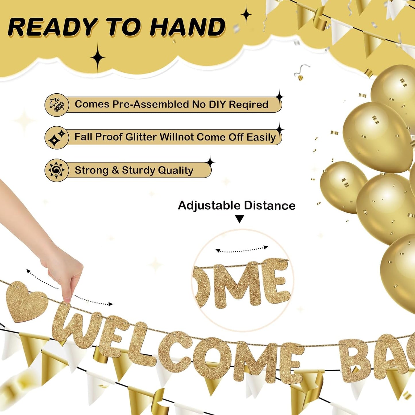 Fulmoon Pre Strung Welcome Back We Missed You So Much Banner, NO DIY, Glitter Welcome Home Celebration Decorations Family Gathering, Back to School, Military Homecoming Decoration(Dark Blue)