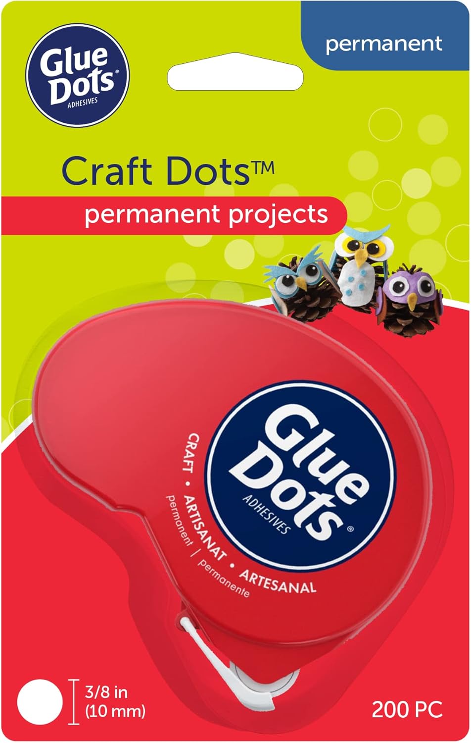 Glue Dots, Craft Dots, Double-Sided, 1/2", .5 Inch, 200 Dots, DIY Craft Glue Tape, Sticky Adhesive Glue Points, Liquid Hot Glue Alternative, Clear
