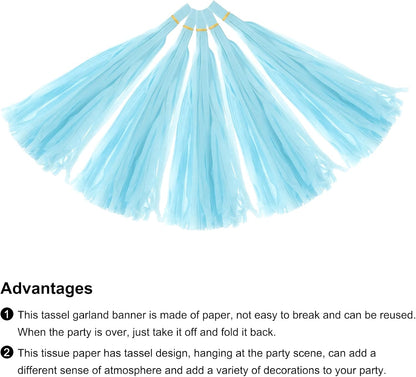 MECCANIXITY 20Pcs Light Blue Tassel Garland Banner with Rope Tissue Paper Tassels Party DIY Kits for Anniversary Wedding Birthday Party