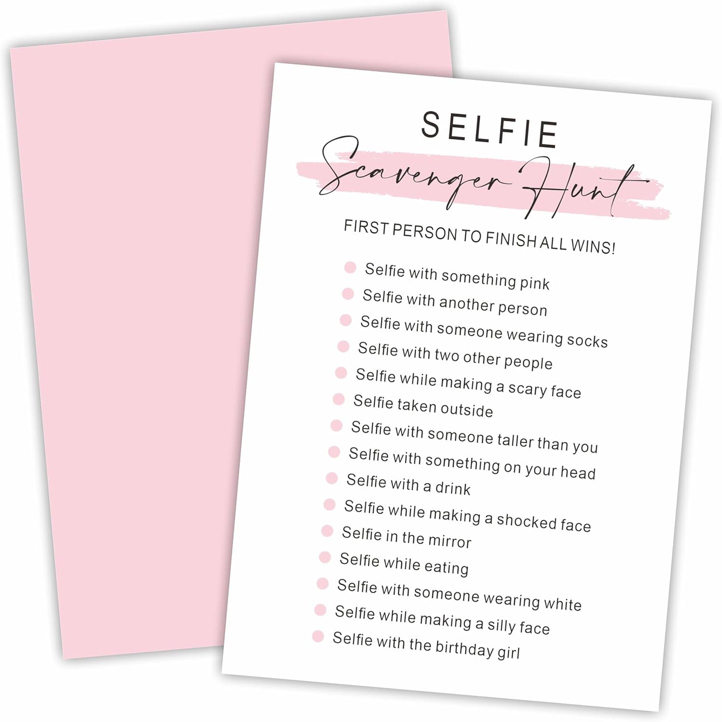 DYIRBIIY Minimalism Birthday Party Game Cards - Selfie Scavenger Hunt - 20 Blush Double-Sided Fill in Style Funny Birthday Party Game Cards for Adults, Party Supplies & Activities - A02