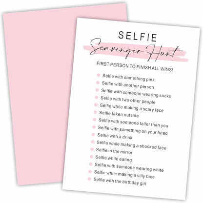 DYIRBIIY Minimalism Birthday Party Game Cards - Selfie Scavenger Hunt - 20 Blush Double-Sided Fill in Style Funny Birthday Party Game Cards for Adults, Party Supplies & Activities - A02