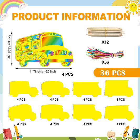 HOWAF 36 Pcs Welcome Back to School Scratch Art, School Bus Scratch Cards First Day of School Gifts for Students, Classroom DIY Crafts Party Favors