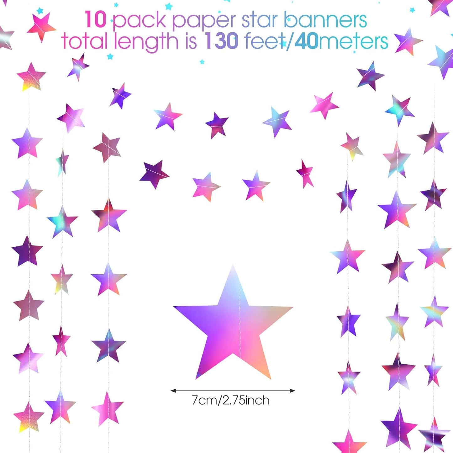Patelai Glitter Star Garland Banner 2026 Graduation Decor 130 Feet Star Hanging Banner Twinkle Backdrop for Party Birthday Classroom Wedding Supplies(Gold)