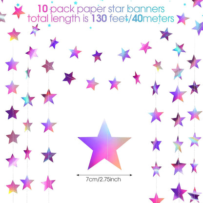 Patelai Glitter Star Garland Banner 2026 Graduation Decor 130 Feet Star Hanging Banner Twinkle Backdrop for Party Birthday Classroom Wedding Supplies(Gold)