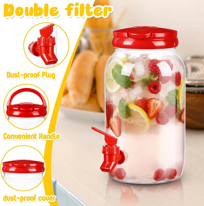 Havawish 2 Pcs 1 Gallon Plastic Beverage Dispenser with Spigot Clear Summer Kitchen Fridge Drink Dispenser for Parties Lemonade Juice Tea Beer Cold Water (Red,Cylinder)