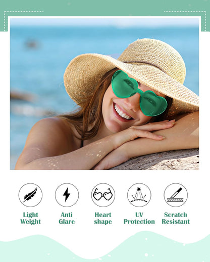 Photect 12 Pair Heart Shaped Sunglasses Neon Color Transparent Heart Glasses for Women Party Favor