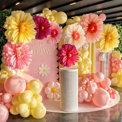 Giegxin 20 Pcs 31.5'', 23.6'', 11.8'', 9.8'' Pink Giant Paper Flower Boho Large Tissue Flower for Wall Pink Pom Pom Floral Decoration for Wall Wedding Bridal Shower Classroom Tea Party Birthday Decor