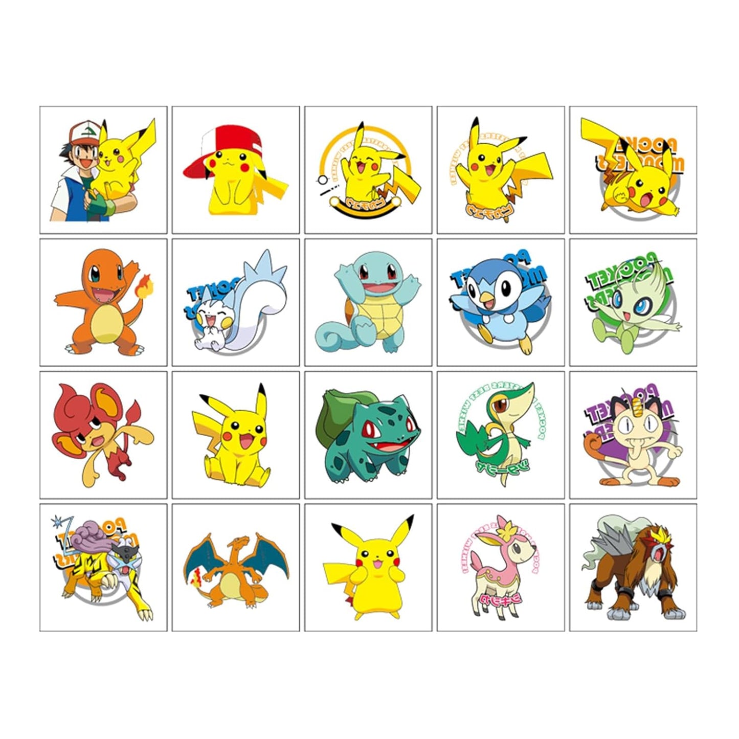20 Sheets Cute Pokemon Temporary Tattoos for Adult, Cool Cartoon Decoration Sticker Gifts for Teen Activity Prizes Carnival Christmas Rewards