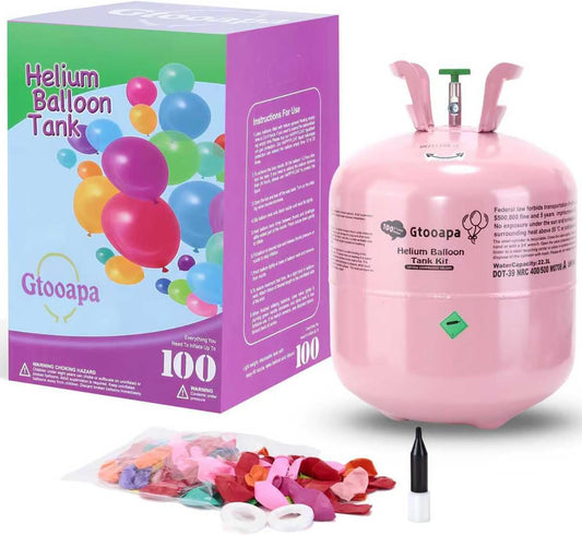 Helium Gas 22L Tank Up to 100 Latex Balloons,Helium Tank for Balloons at Home Latex Balloons and Ribbons Included,1 Box