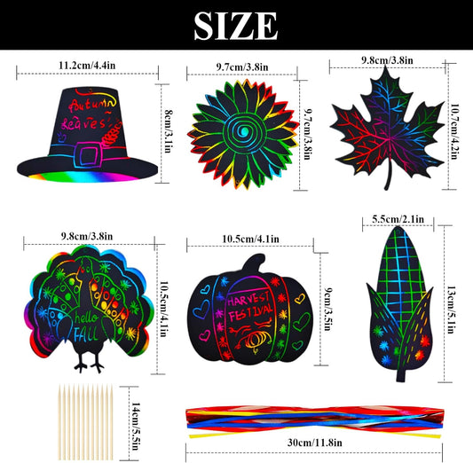 Chris.W 60Sets Thanksgiving Crafts, Pumpkin Maple Leaf Turkey Craft Corn Rainbow Scratch Paper Magic Craft Art Kit Thanksgiving Classroom Preschool Activities Party Favors