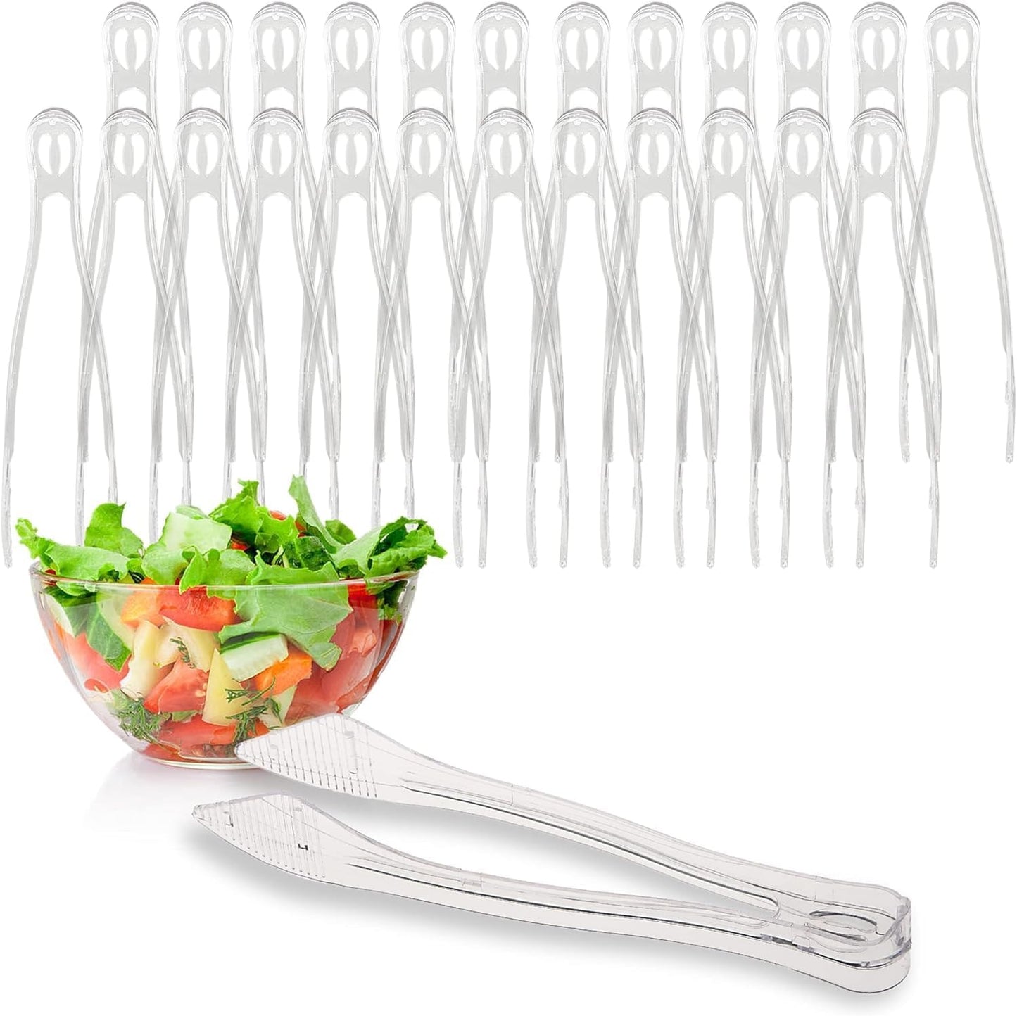 PARTY BARGAINS 8.5″ Clear Plastic Serving Tongs 12-Pack – Heavy-Duty Disposable & Reusable Kitchen Tongs for Parties BBQ Buffet Salad Appetizers Catering