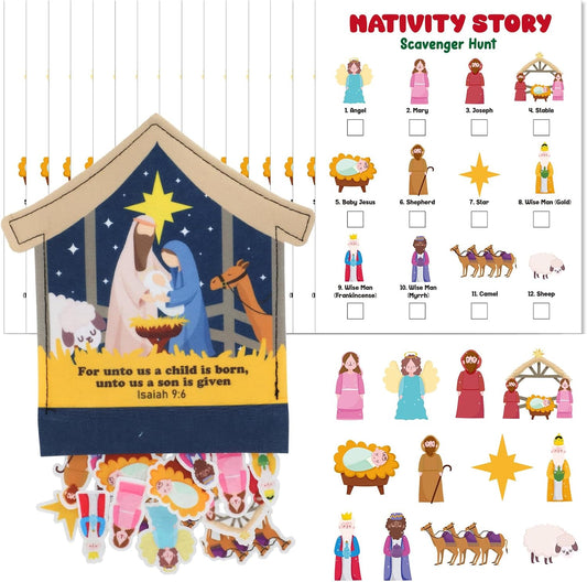 Soulchen Easter Scavenger Hunt Game Nativity Game Sets Supplies Including Felt Nativity Bag 15 Scavenger Hunt Cards 60 Felt Christian Element Pieces for Easter Church School Party