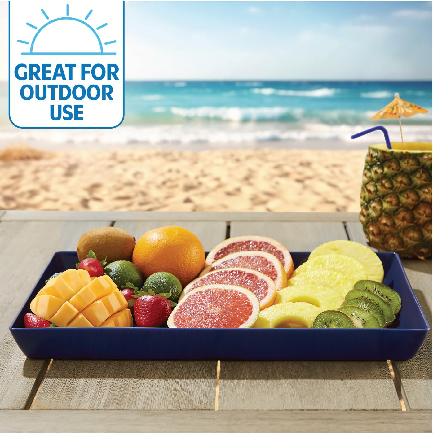 US Acrylic White Plastic Serving Trays (Set of 4) 15” x 10” | Large Unbreakable Reusable Rectangular Party Platters | Serve Appetizers, Fruit, Veggies, & Desserts | BPA-Free & Made in USA