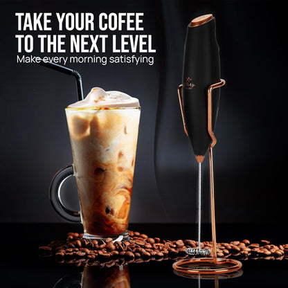Zulay Kitchen Powerful Milk Frother Wand With Duracell Batteries - Ultra Fast Handheld Drink Mixer - Electric Whisk Foam Maker for Coffee, Lattes, Cappuccino & Matcha - Z1 Motor - Black - Colors B