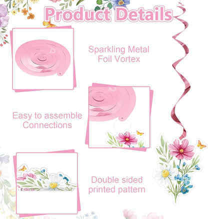 36 Pcs Wildflower Hanging Swirl Decorations Flower Birthday Decorations Floral Swils for Women Spring Party Wedding Baby Shower Supplies