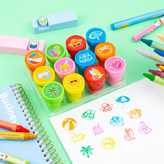 36PCS Beach Party Favors - 24PCS Temporary Tattoos & 12PCS Stamps - Ideal Summer Pool Themed Birthday Card Decorations Supplies Goodie Bag Baby Shower Kids Gifts