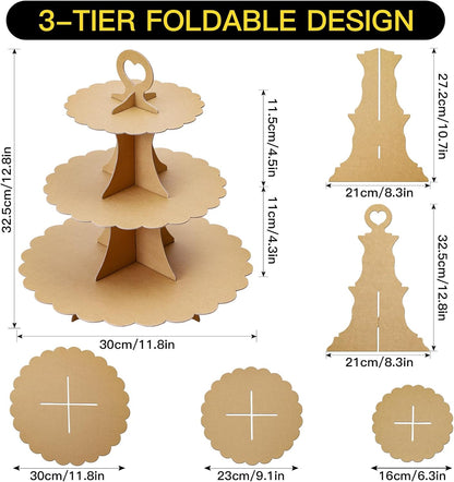 Soleebee 3-Tier Cupcake Stand, Cardboard Cupcake Tower, Dessert Cup Cake Stand Tower for Birthday Wedding Party Decoration, Cupcake Tier Stand 1 Set (Black)