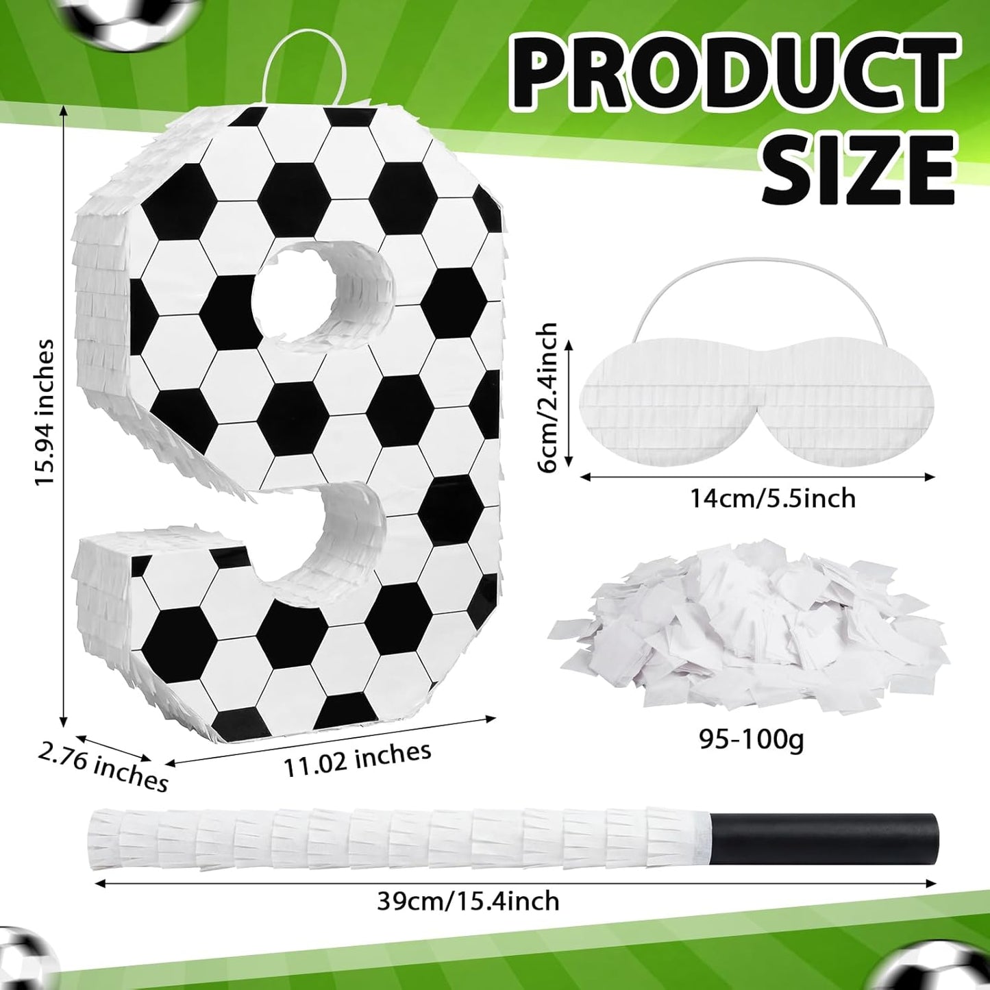 Gemscream Number 9 Soccer Piñata Bundle with Blindfold and Stick Small Piñata Party Decoration for Mexican Fiesta Cinco De Mayo School Anniversary Football Party Celebration Gift 15.75 x 11 x 2.8 in