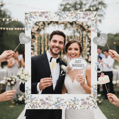 Bucherry 32 x 24 Inches Wedding Photo Booth Props Picture Frame DIY PVC Cutouts Photo Booth Prop Selfie for Bridal Shower Birthday Baby Shower Graduation Party Supplies Favor