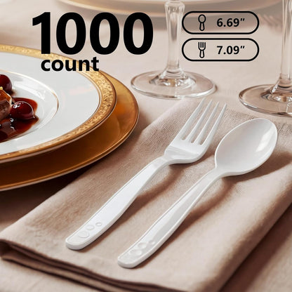 100 Count Plastic Silverware Heavy Duty -50 Forks, 50 Spoons, BPA-Free, Heat Resistant, Disposable Plastic Utensils Set, Plastic Cutlery Set, Plasticware Suitable for Party Everyday Use