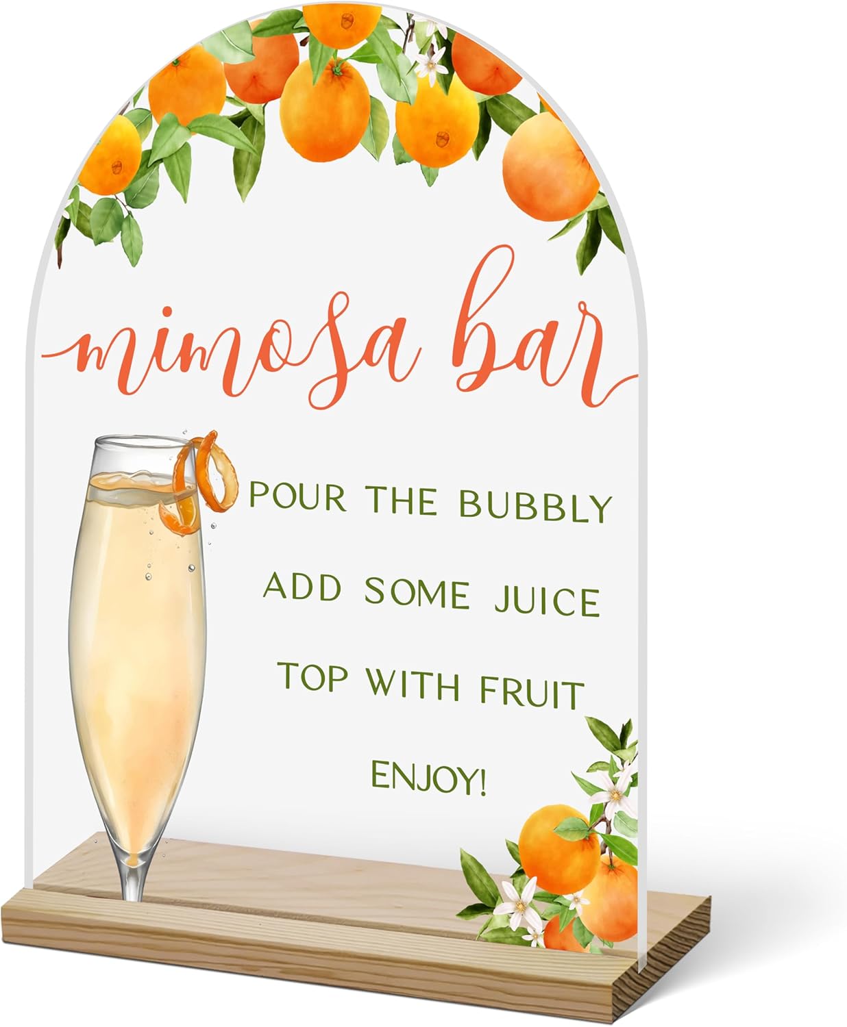 Acrylic Arch Mimosa Bar Sign, Pink Bow Champagne Acrylic Mimosa Bar With Base Supplies For Baby Shower Bridal Shower, Birthday, Bachelorette Engagement Party, Welcome Sign For Table Party -A14