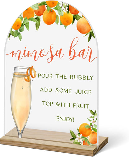 Acrylic Arch Mimosa Bar Sign, Pink Bow Champagne Acrylic Mimosa Bar With Base Supplies For Baby Shower Bridal Shower, Birthday, Bachelorette Engagement Party, Welcome Sign For Table Party -A14