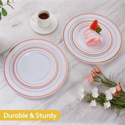 Goodluck 200PCS Gold Plastic Plates, Heavy Duty Disposable Gold Plates with 100 10.25 inch Dinner Plates and 100 7.5 inch Dessert Plates for Party, Holiday, Wedding, Thanksgiving