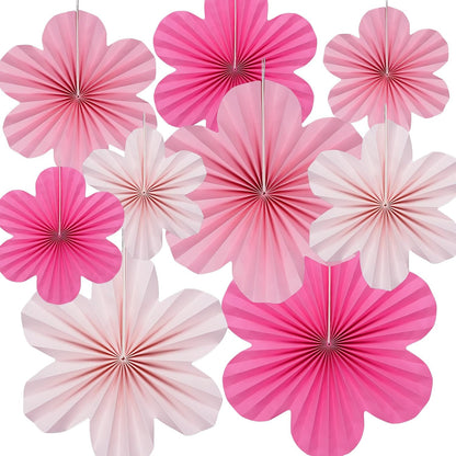 choyaxo 9pcs Paper Flower Paper Fan Floral Backdrop Flower Wall Decor for Party Wall Decorations