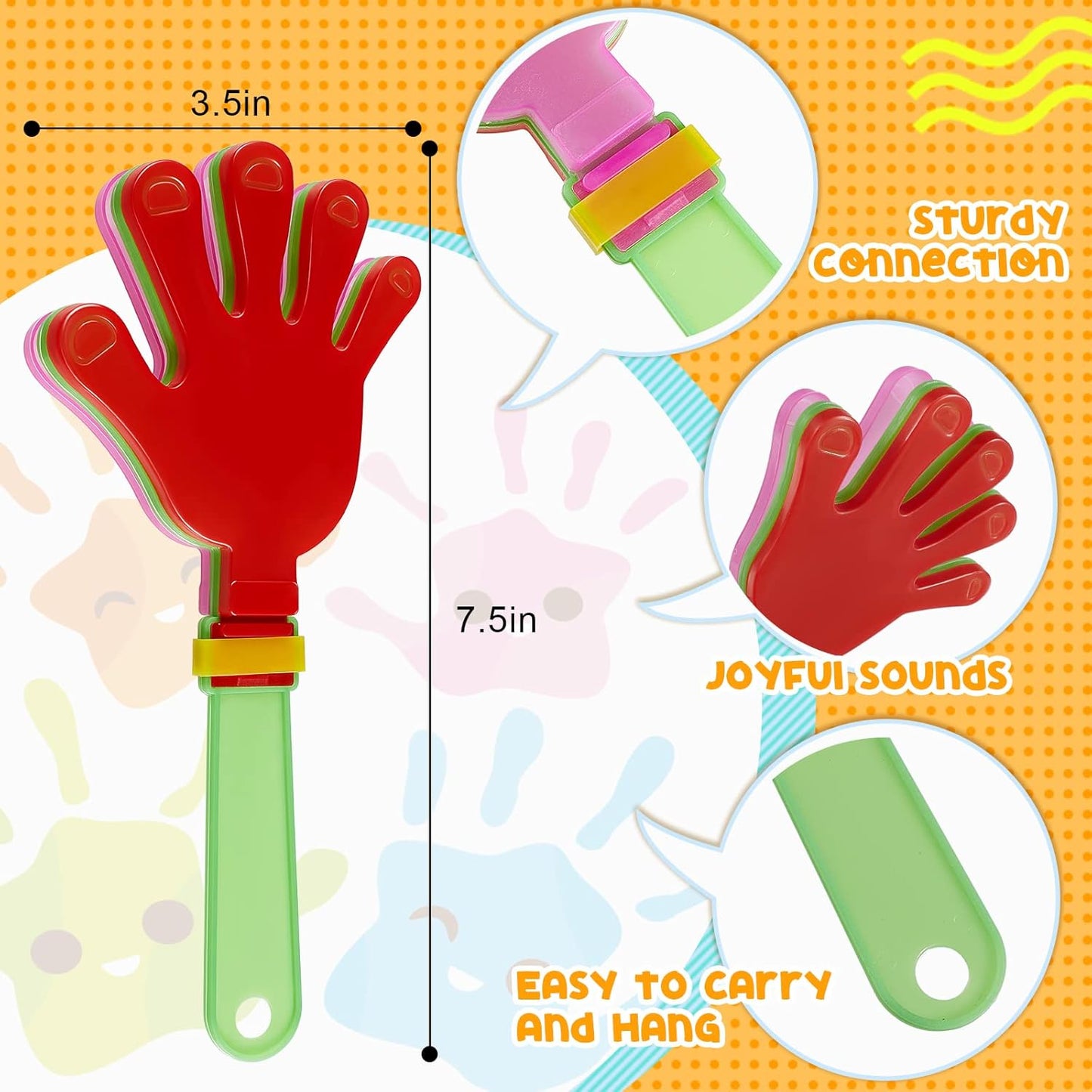Meooeck 300 Pcs Hand Clappers 7.5 Inch Hand Clappers Noisemakers Bulk Noise Makers Party Favors Cheer Noise Makers for Sporting Events Fiesta Birthday Reward Cheers Game Party (Mixed Colors)