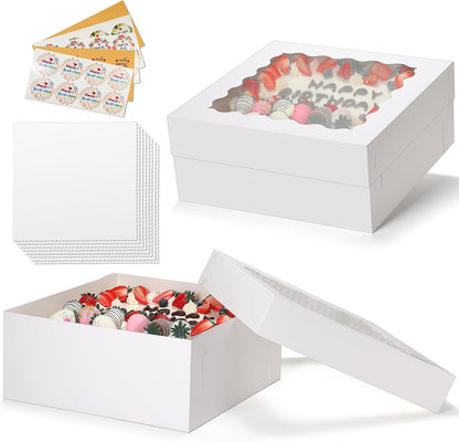 COTOPHER 50 Pcs Cake Boxes 8 Inch, 8x8x5 Inches Cake Containers (25 Boxes & 25 Boards), White Bakery Boxes with Windown for Cookies, Desserts, Cupcake, Pastries, Birthday, Wedding, Mother's Day