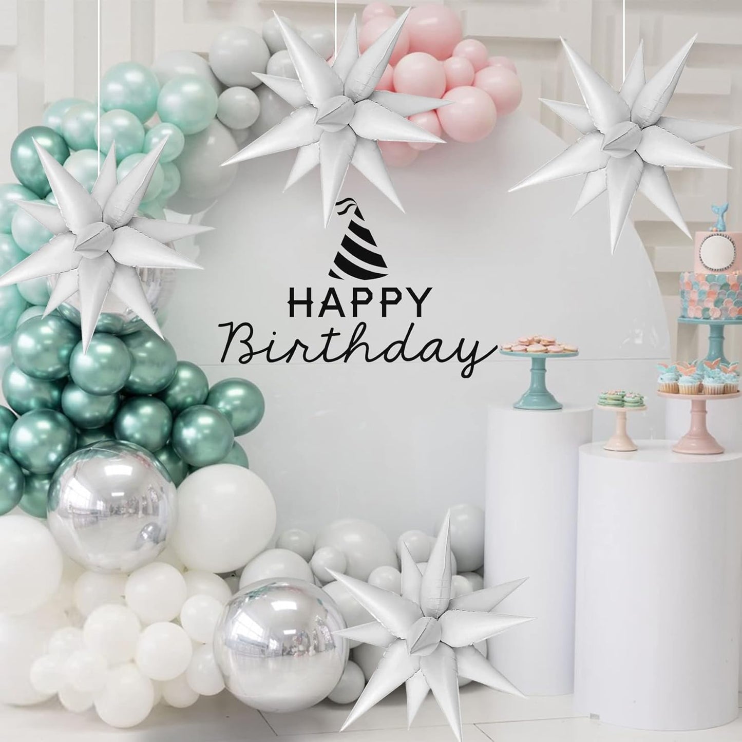 ZAKVOOR 60 Pcs Star Balloons 12 Spike Foil Explosion Party Decoration Balloons for Christmas New Year Eve Birthday (Silver)