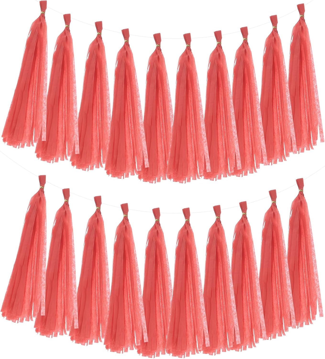 MECCANIXITY 20Pcs Tassel Garland Banner Tissue Paper for Streamers Party Decorations, Valentine's Day Birthday Decor for Women with Rope and Tie Wire (Pink, 14.6Inch)